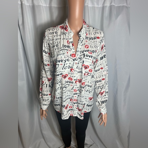 Milk & Honey Button Down Size L Double Chest Pockets Long-sleeve V-Neck Love - Picture 2 of 9